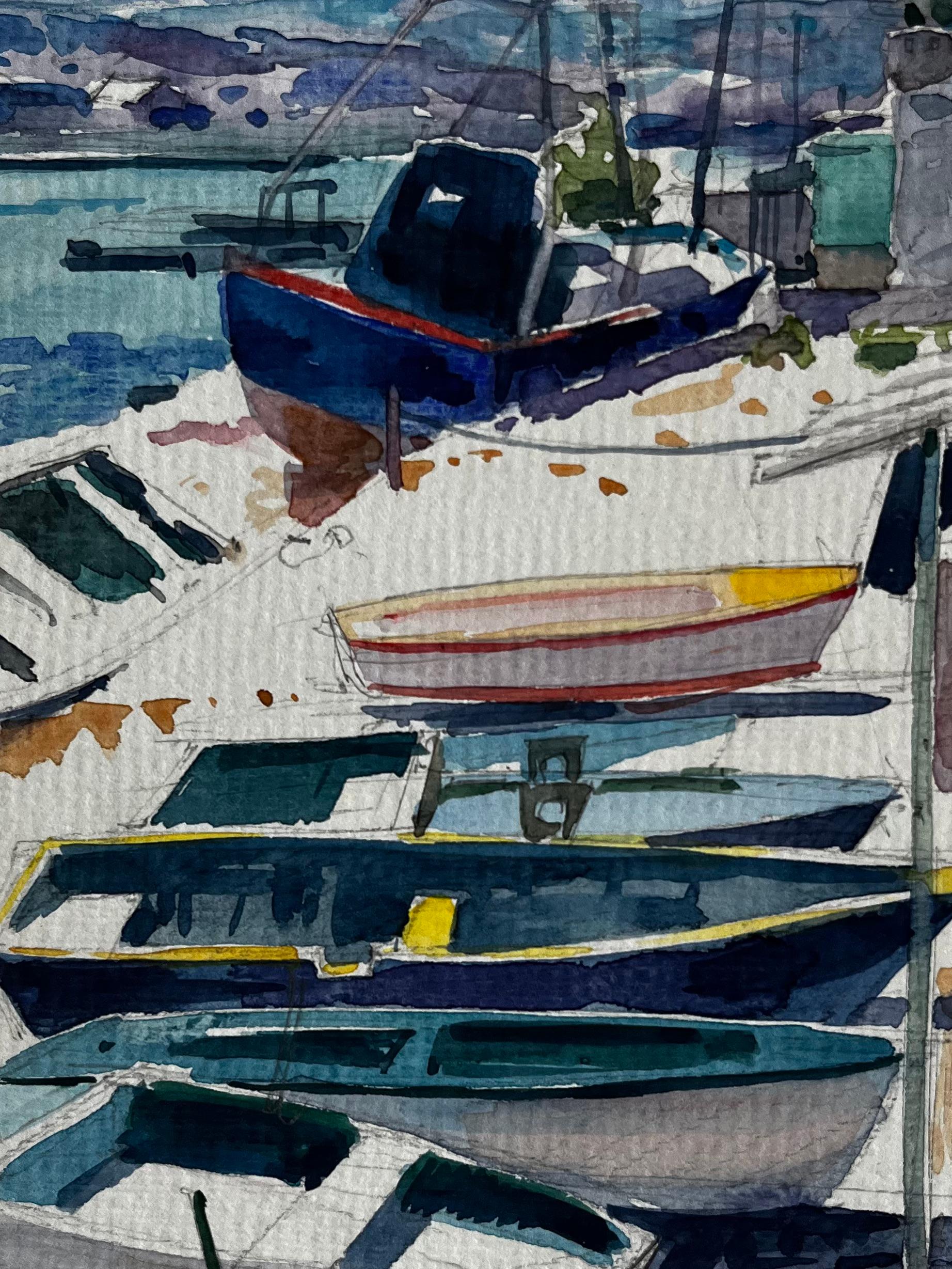 Pescherecci spiaggiati sulla costa mediterranea Acquerello di Pierre Neveu in vendita 6