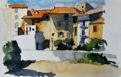 Pueblo provenzal iluminado por el sol con tejados de terracota Acuarela francesa