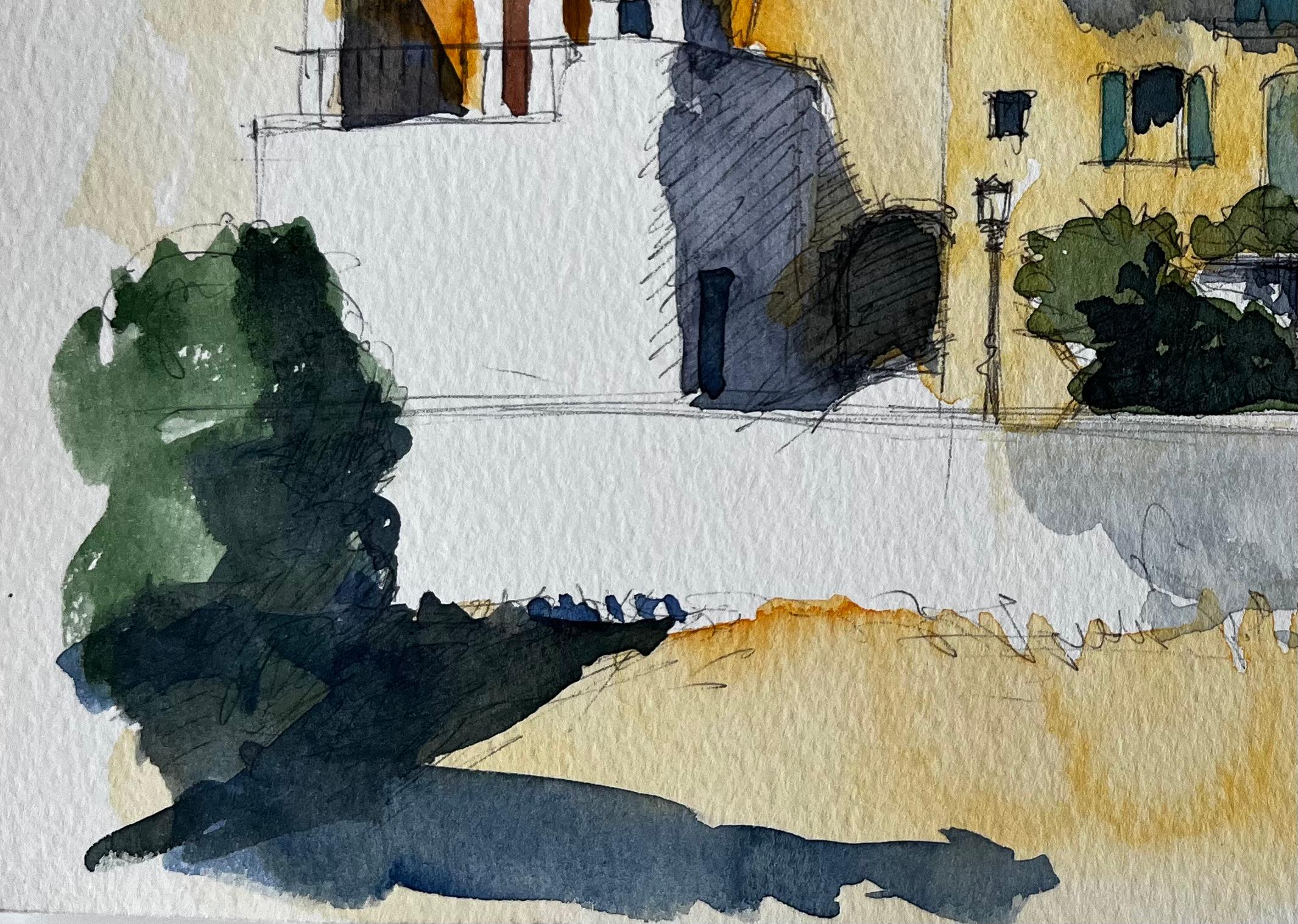 Pueblo provenzal iluminado por el sol con tejados de terracota Acuarela francesa en venta 1