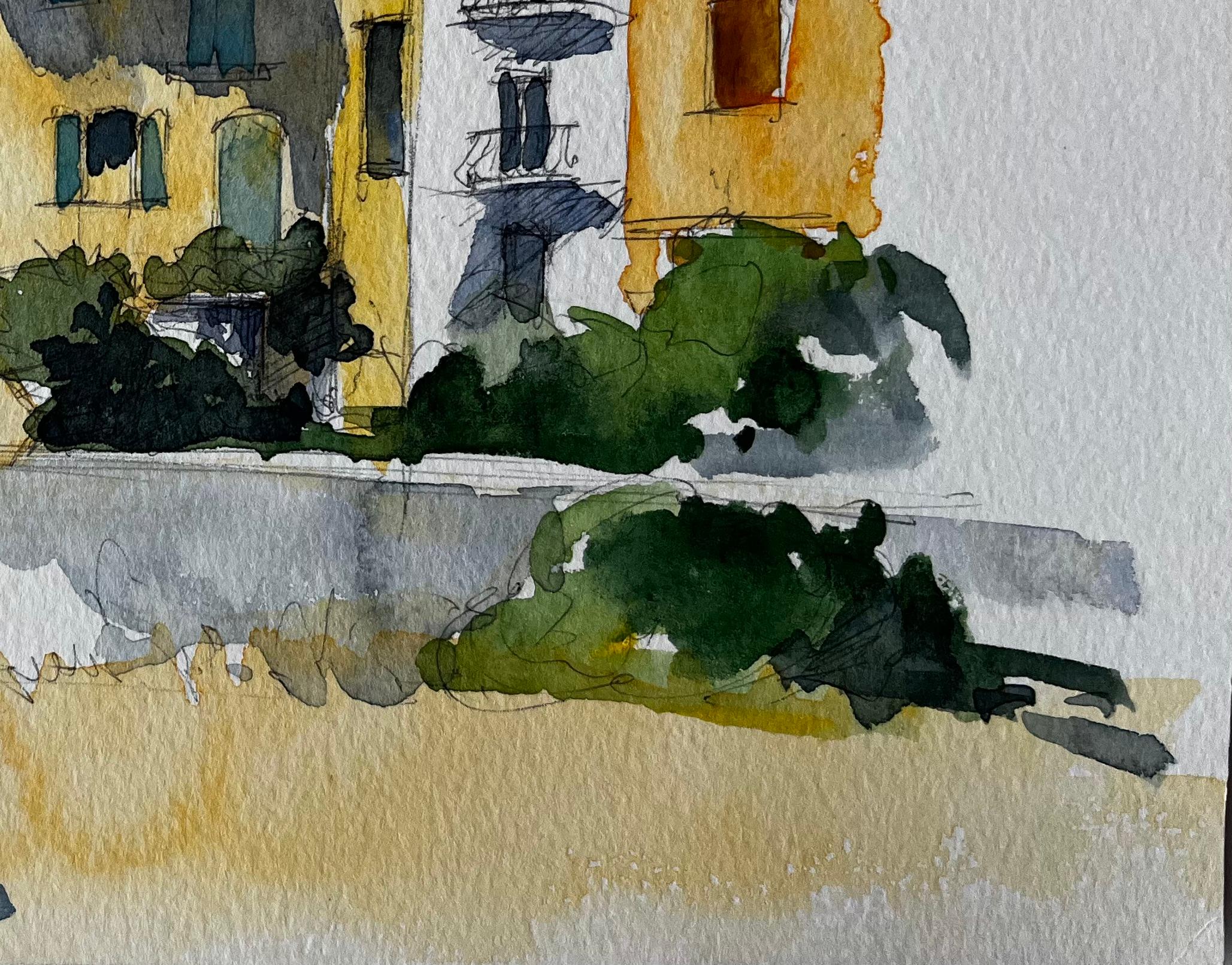 Título: Pueblo provenzal iluminado por el sol con tejados de terracota Acuarela francesa
Artista: Pierre Neveu (francés n.1929)
Técnica: Acuarela sobre papel de artista, sin enmarcar
Tamaño (A x A): 6,25 x 9,75 pulgadas
Estado: Bueno en general, con