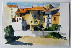 Sunlit Provence Village with Terracotta Roofs French Watercolour