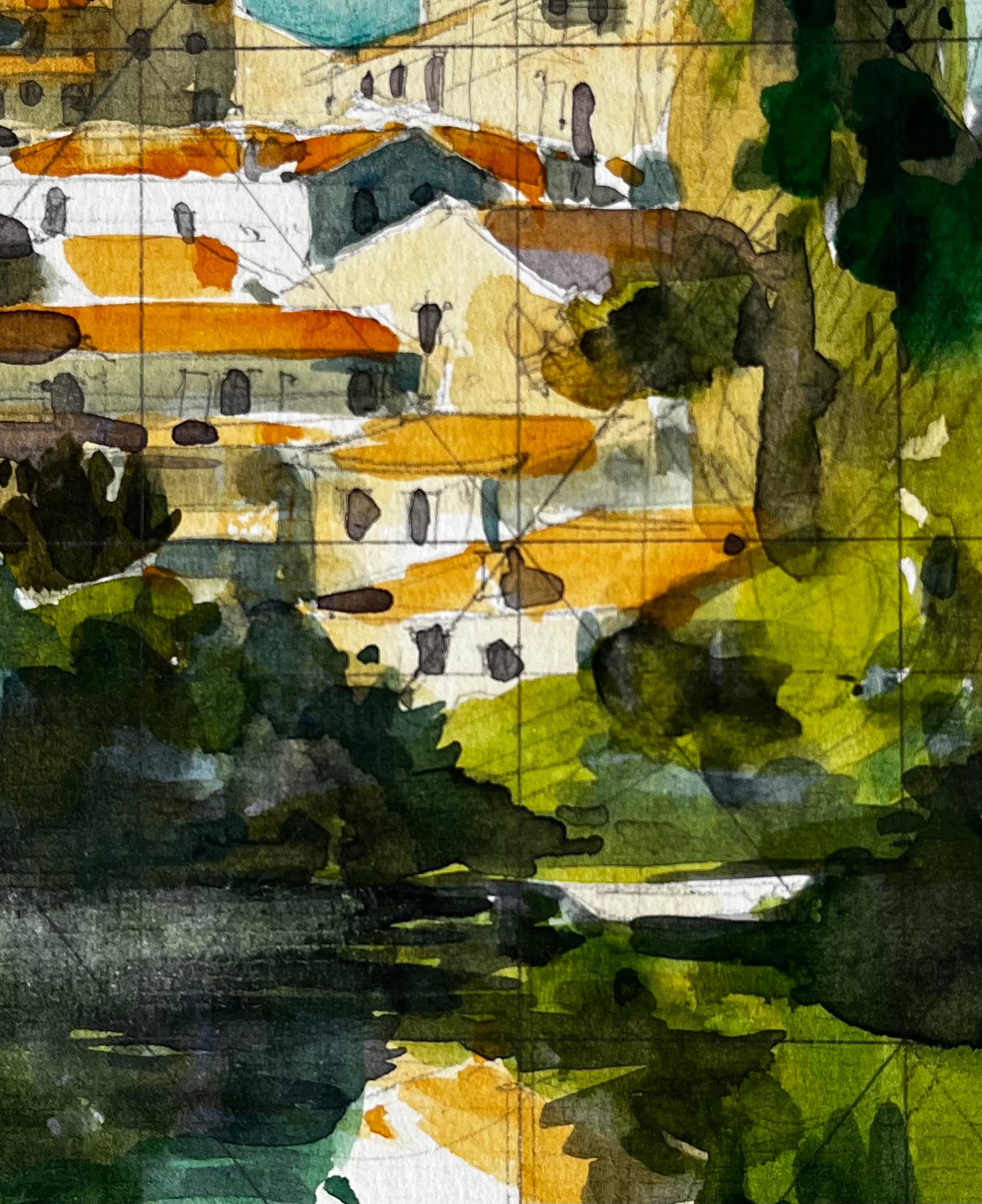 Villaggio collinare di Clisson con chiesa e riflesso del fiume Acquerello francese in vendita 2