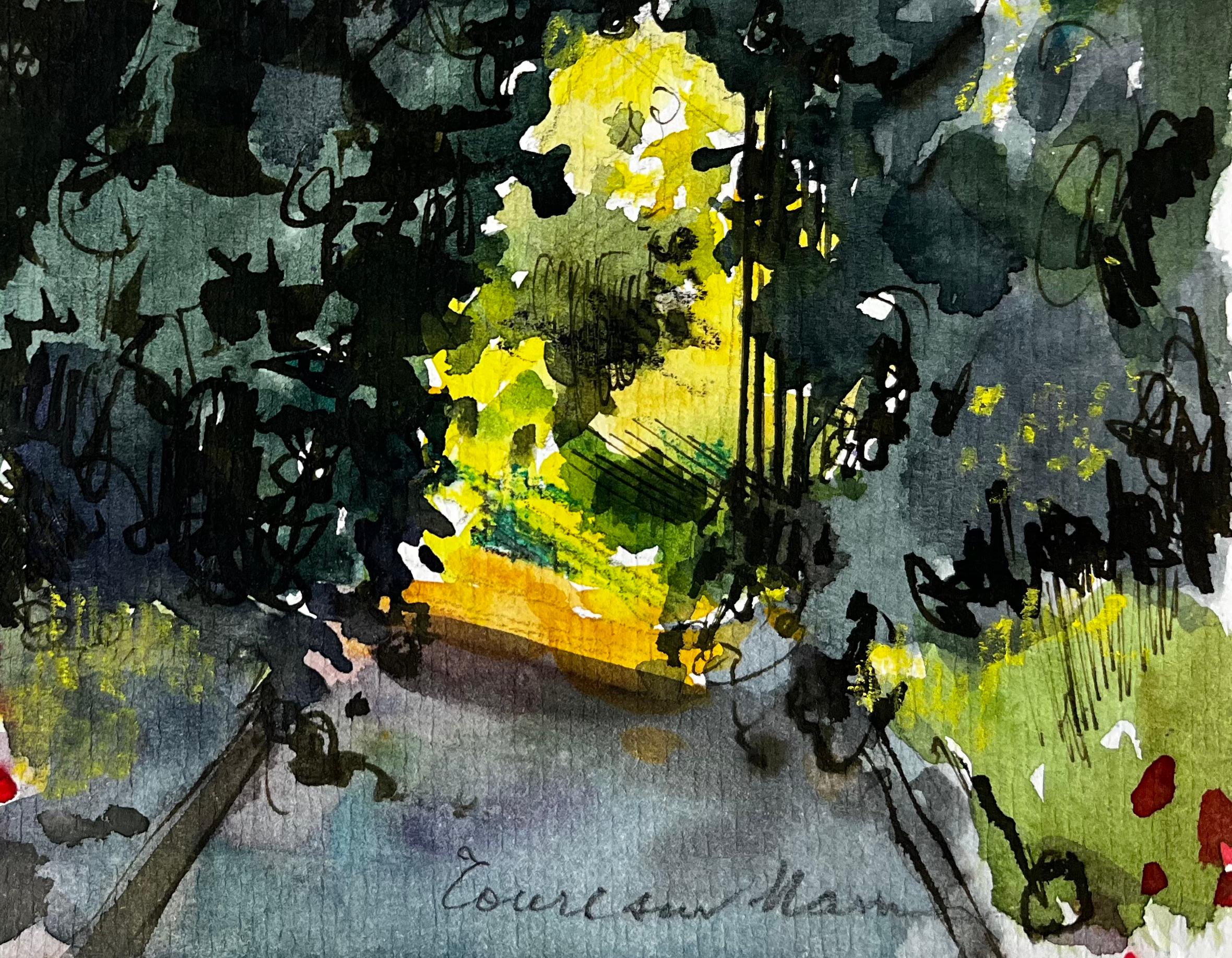 Titre : Chemin forestier ensoleillé avec fleurs Aquarelle française
Artistics : Pierre Neveu (français né en 1929)
Moyen d'expression : Aquarelle sur papier d'artiste, non encadrée
Taille (H x L) : 6.25 x 8.75 pouces
Signé : Signé en bas à droite ;