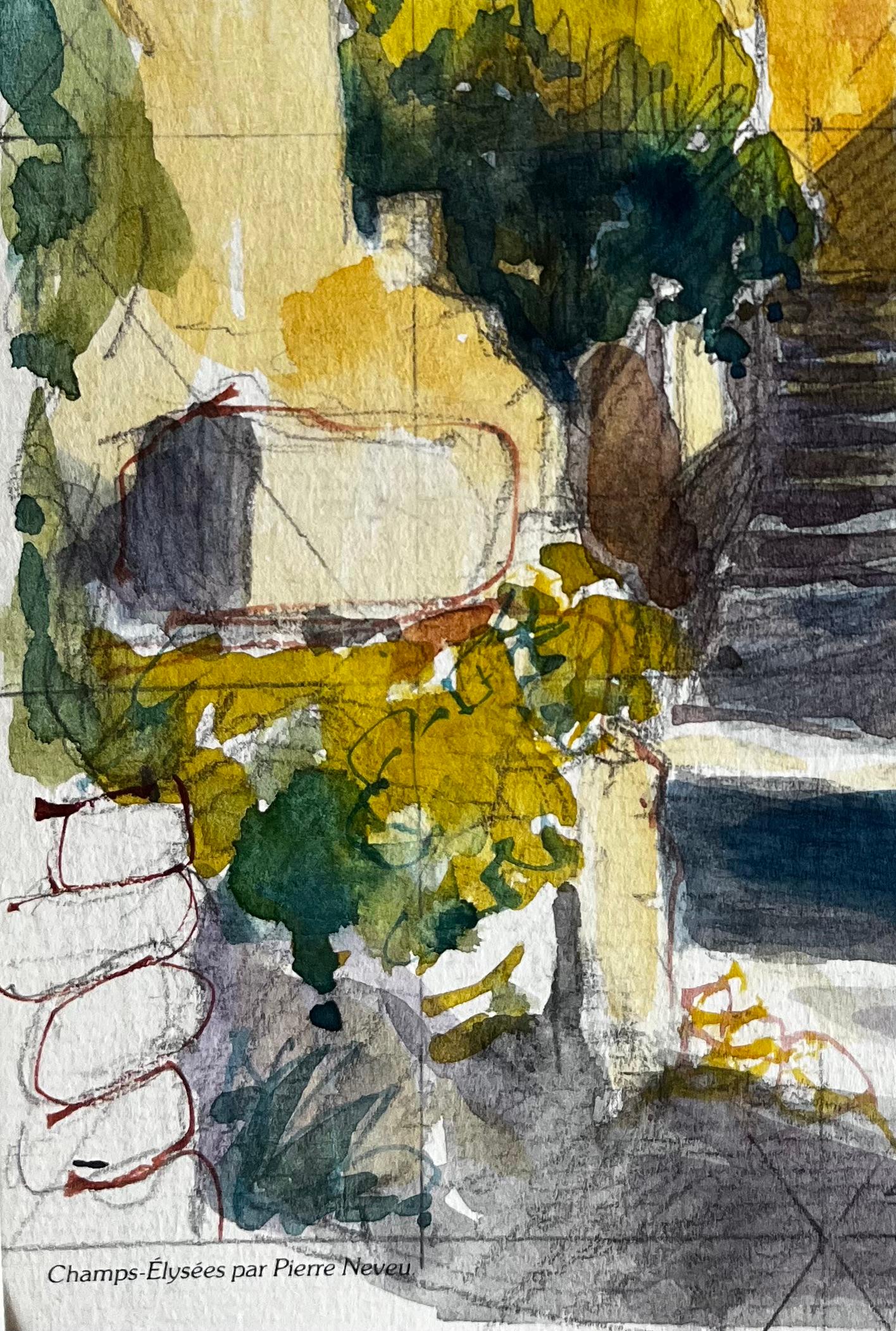 Saint Marthe de Castillon Rue du village avec clocher Aquarelle française en vente 1