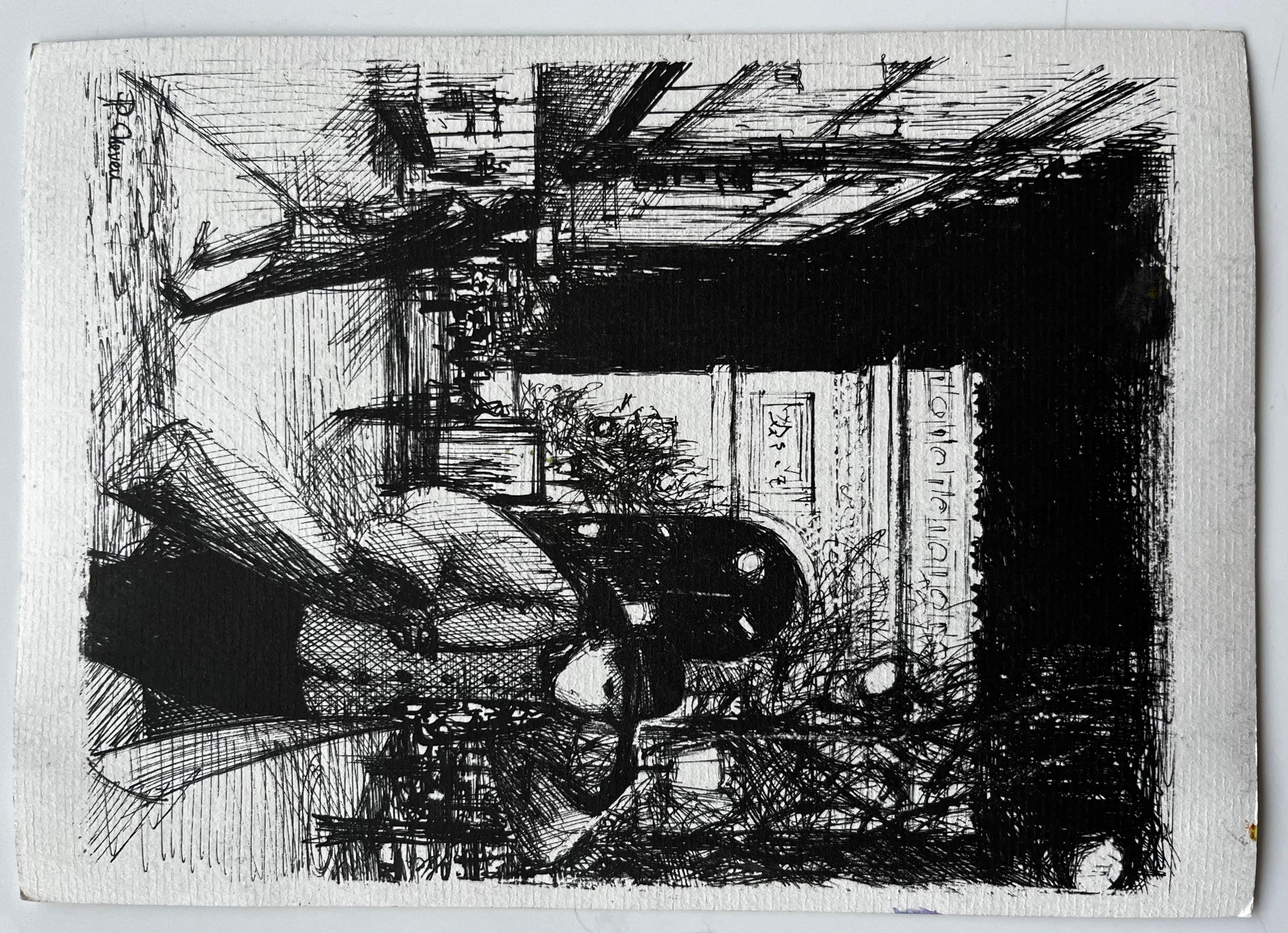 Paesaggio di vigneti del Vaucluse con case coloniche in terracotta Acquerello francese in vendita 3