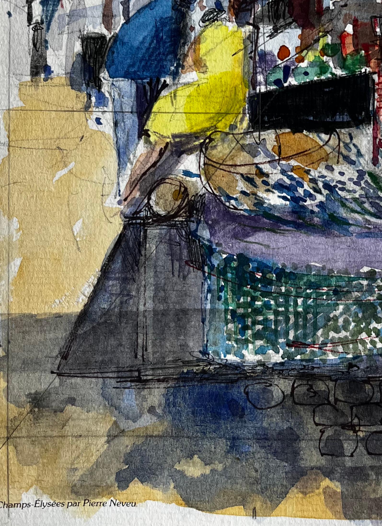 Scène de marché provençal à l'aquarelle avec auvents rouges et personnages dans la lumière d'été en vente 1