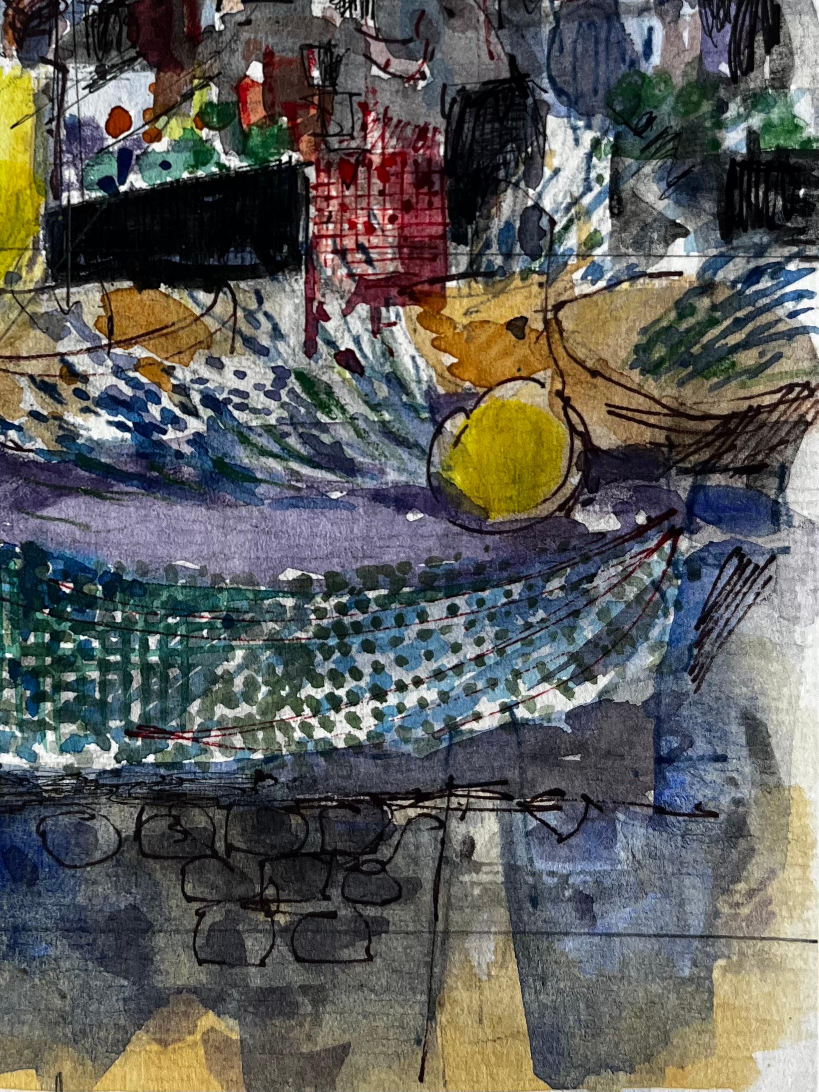 Titre : Scène de marché provençal à l'aquarelle avec auvents rouges et personnages dans la lumière d'été
Artistics : Pierre Neveu (français né en 1929)
Moyen d'expression : Aquarelle sur papier d'artiste, non encadrée
Taille (H x L) : 8.75 x 6.25