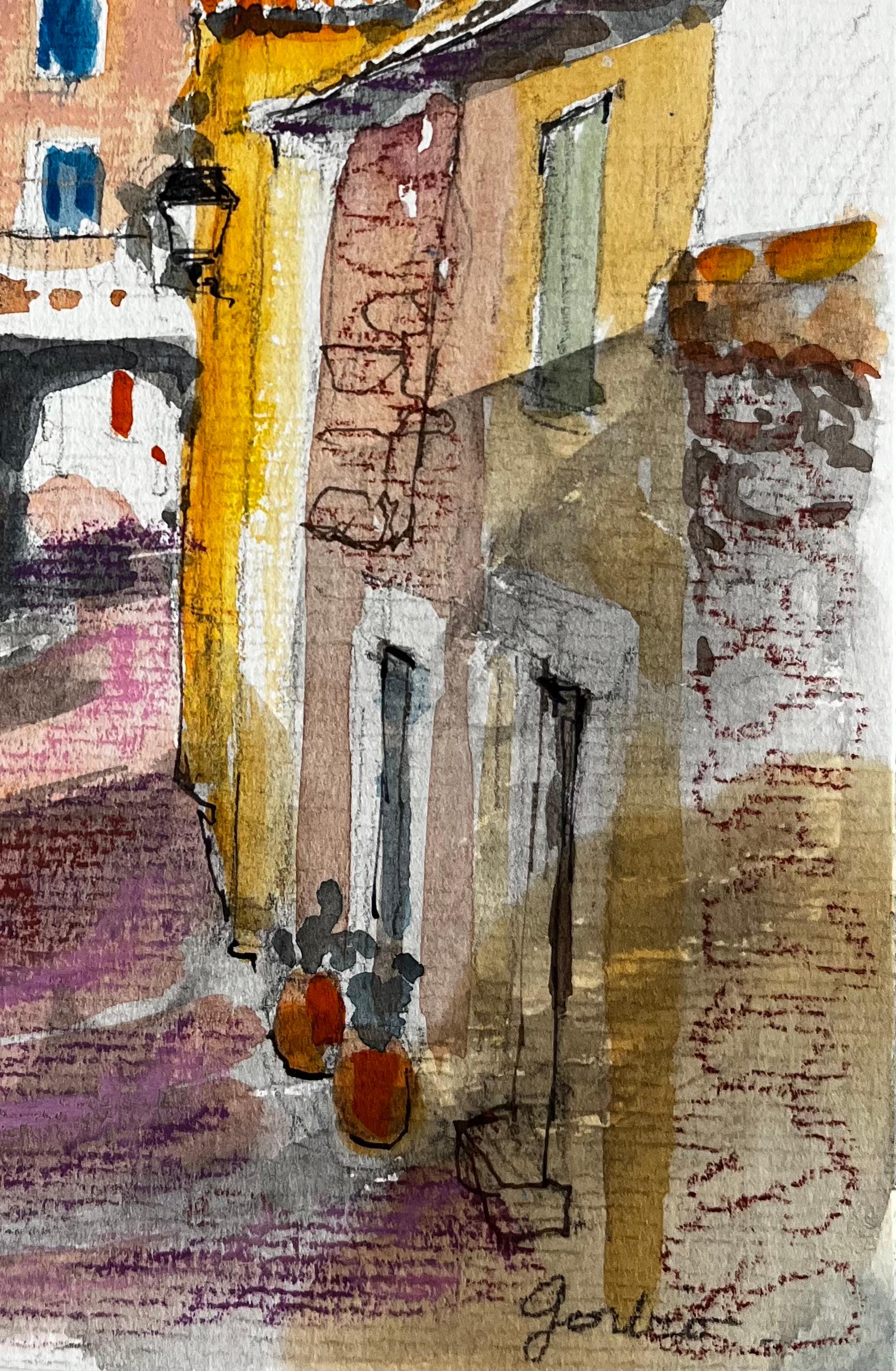 Título: Calle soleada de Gordes con tejados de terracota y colinas lejanas Acuarela
Artista: Pierre Neveu (francés n.1929)
Técnica: Acuarela y pastel sobre papel de artista, sin enmarcar
Tamaño (A x A): 8,75 x 6 pulgadas
Firmado: Inscripción abajo a