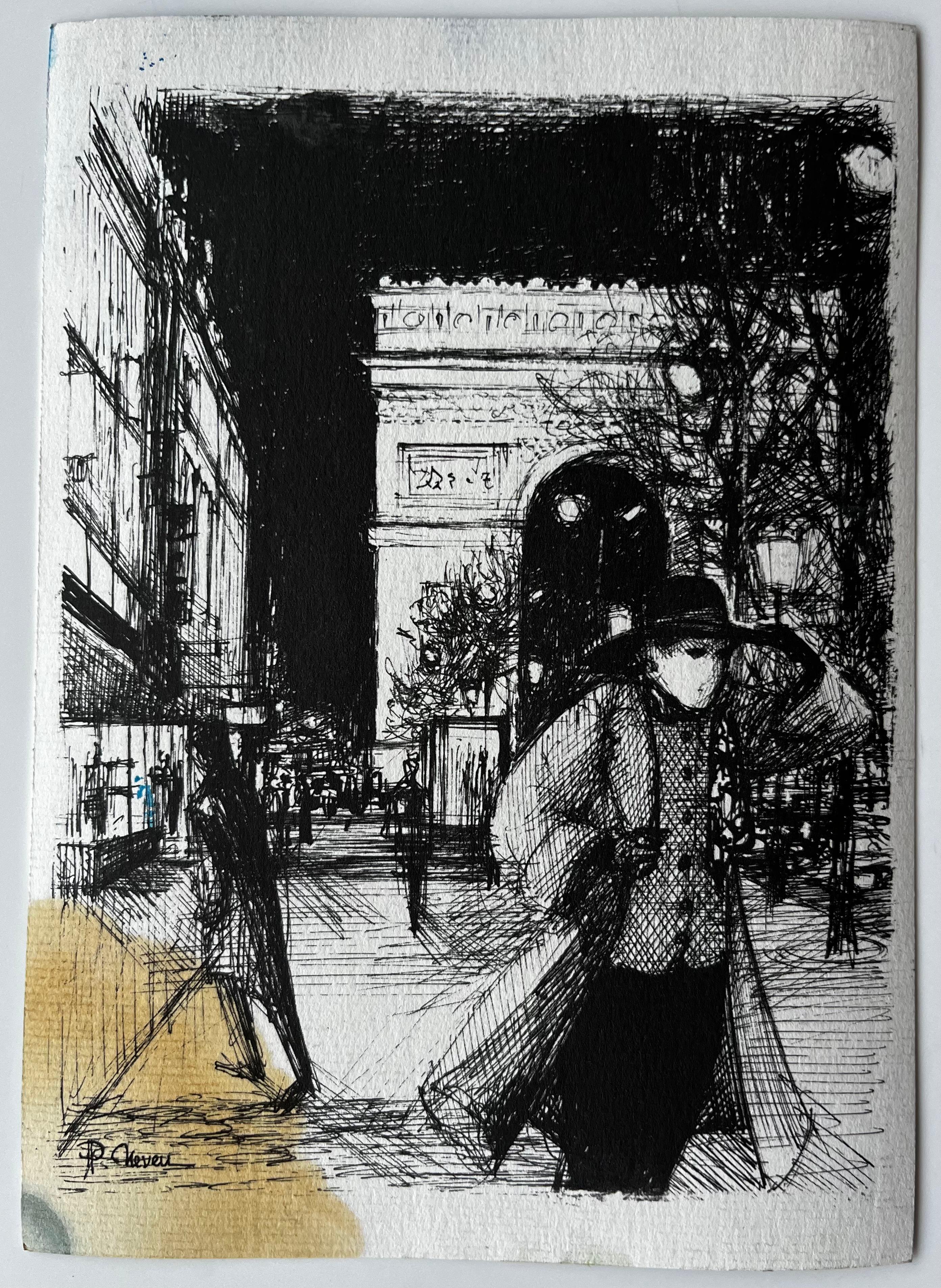 Calle soleada de Gordes con tejados de terracota y colinas lejanas Acuarela en venta 3