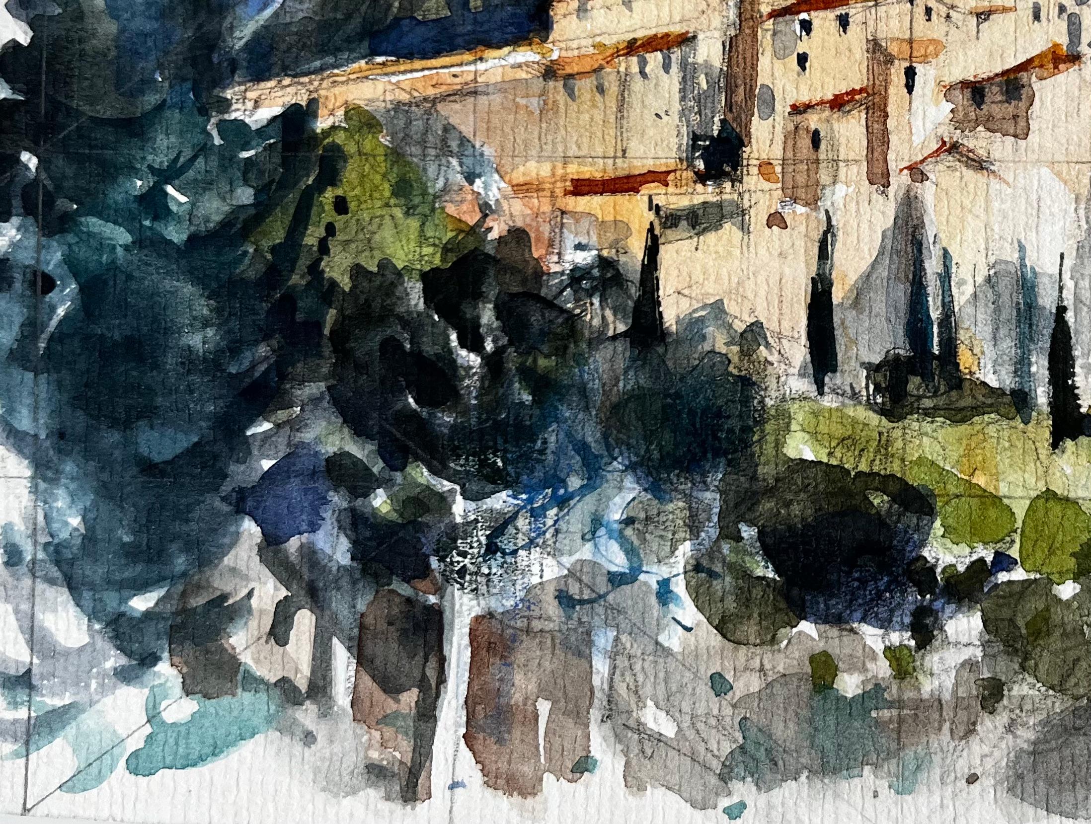 Title: Hilltop Village of Peillon in the Alpes-Maritimes Provence French Watercolour
Artist: Pierre Neveu (French b.1929)
Medium: Watercolour on artists paper, unframed
Size (H x W): 6.25 x 8.5 inches
Signed: Inscribed lower right