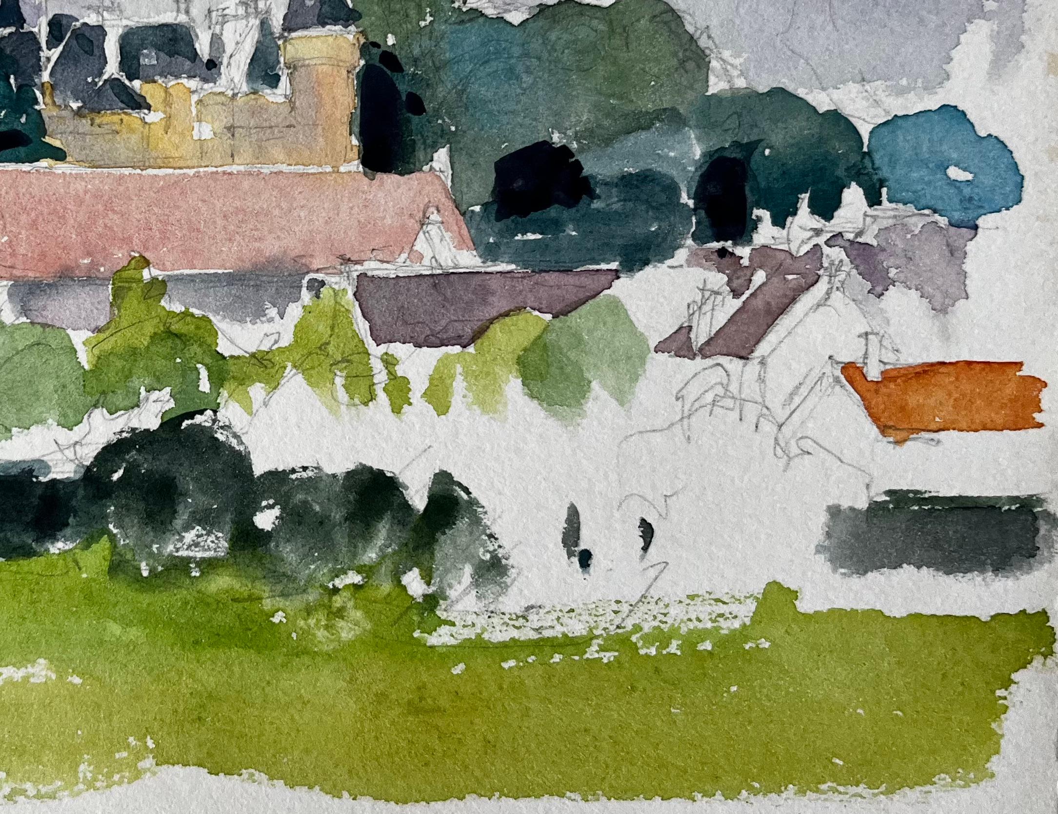 Título: Estudio de paisaje de castillo francés con árboles y tejados rojos Acuarela de campo
Artista: Pierre Neveu (francés n.1929)
Técnica: Acuarela sobre papel de artista, sin enmarcar
Tamaño (A x A): 15 x 15 cm
Estado: Bueno en general. Ligero