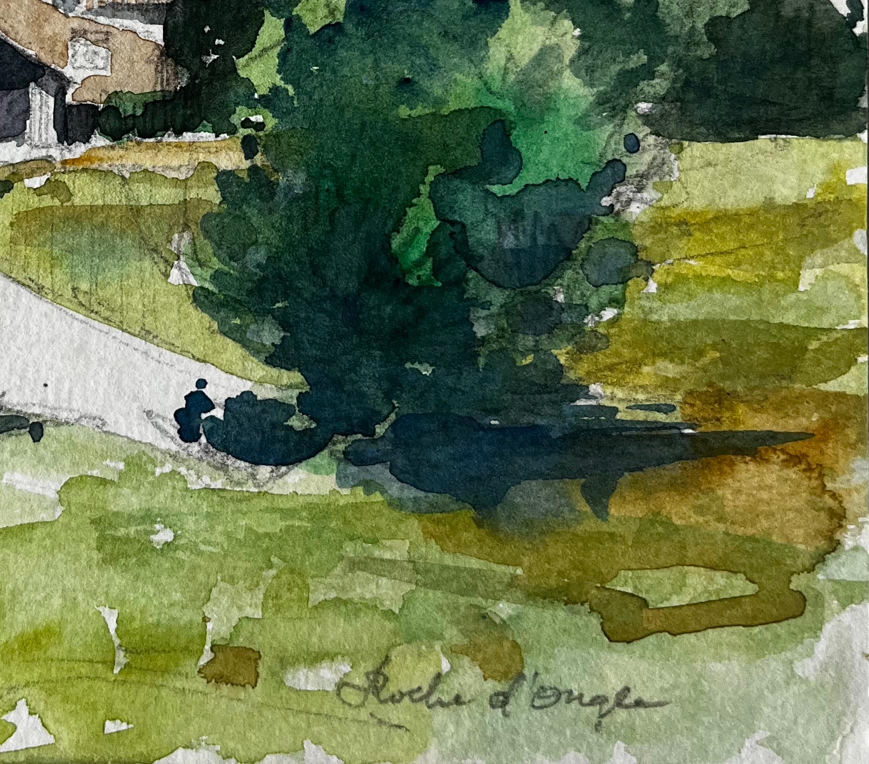 Título: Roche d'Ouglas Pueblo con torre de iglesia y campiña Acuarela francesa
Artista: Pierre Neveu (francés n.1929)
Técnica: Acuarela sobre papel de cuaderno de artista, sin enmarcar
Tamaño (A x A): 7,75 x 7,75 pulgadas
Firmado: Inscripción abajo