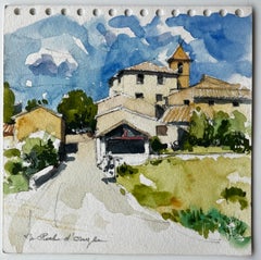 La Roche d’Ougla Village Street and Church French Countryside Watercolour