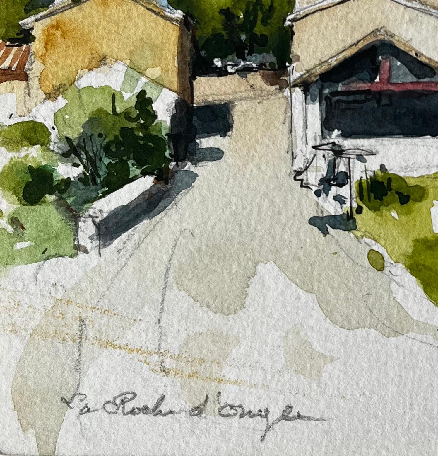 Acquerello La Roche d'Ougla, strada e chiesa della campagna francese in vendita 1