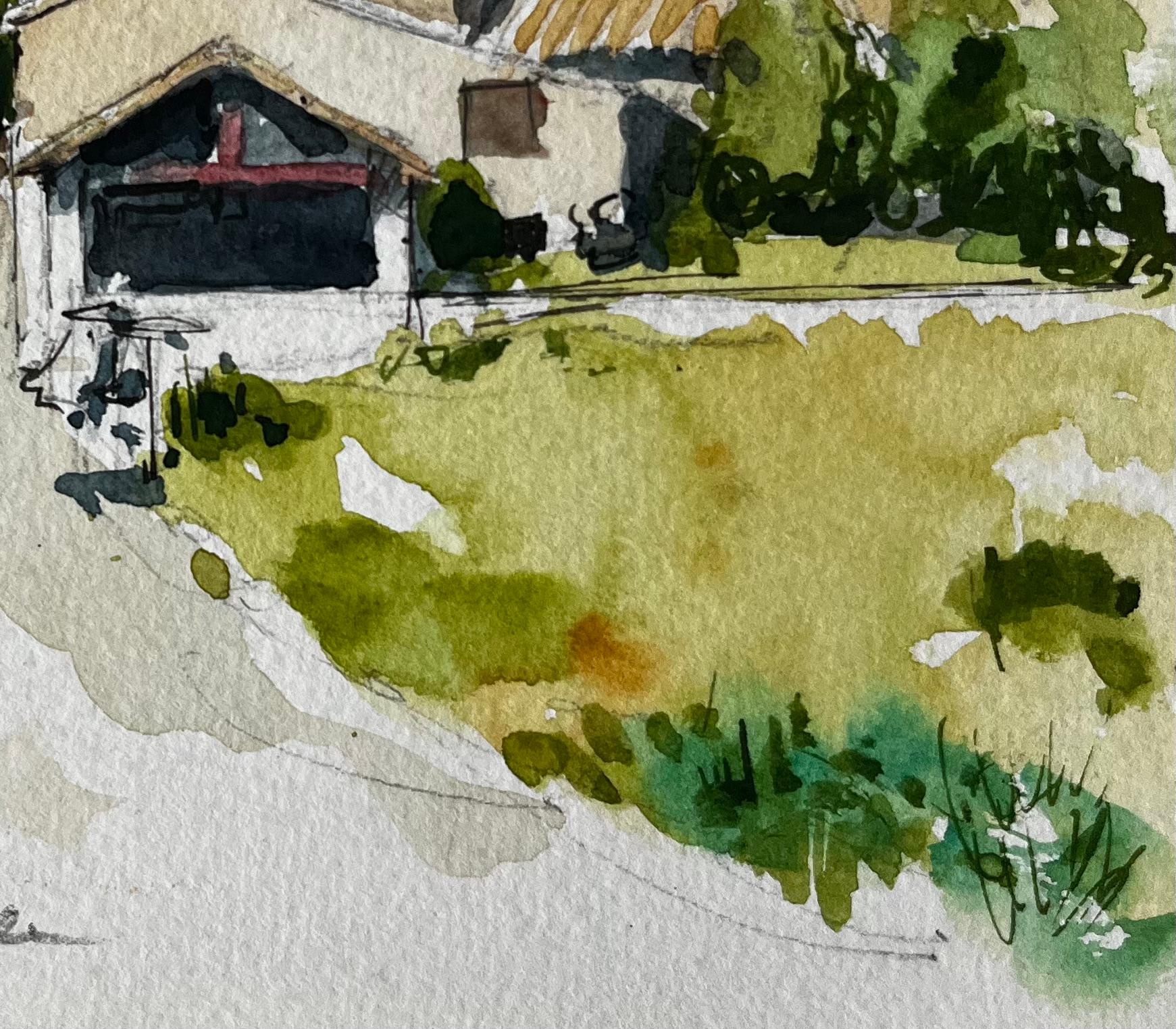 Titolo: La Roche d'Ougla, strada del villaggio e chiesa della campagna francese, acquerello
Artista: Pierre Neveu (francese, nato nel 1929)
Medium: Acquerello su carta per schizzi d'artista, senza cornice
Dimensioni (H. x L): 7,75 x 7,75