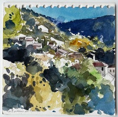 La Fontaine de Vaucluse Dorf am Hang Französische Landschaft Aquarellmalerei