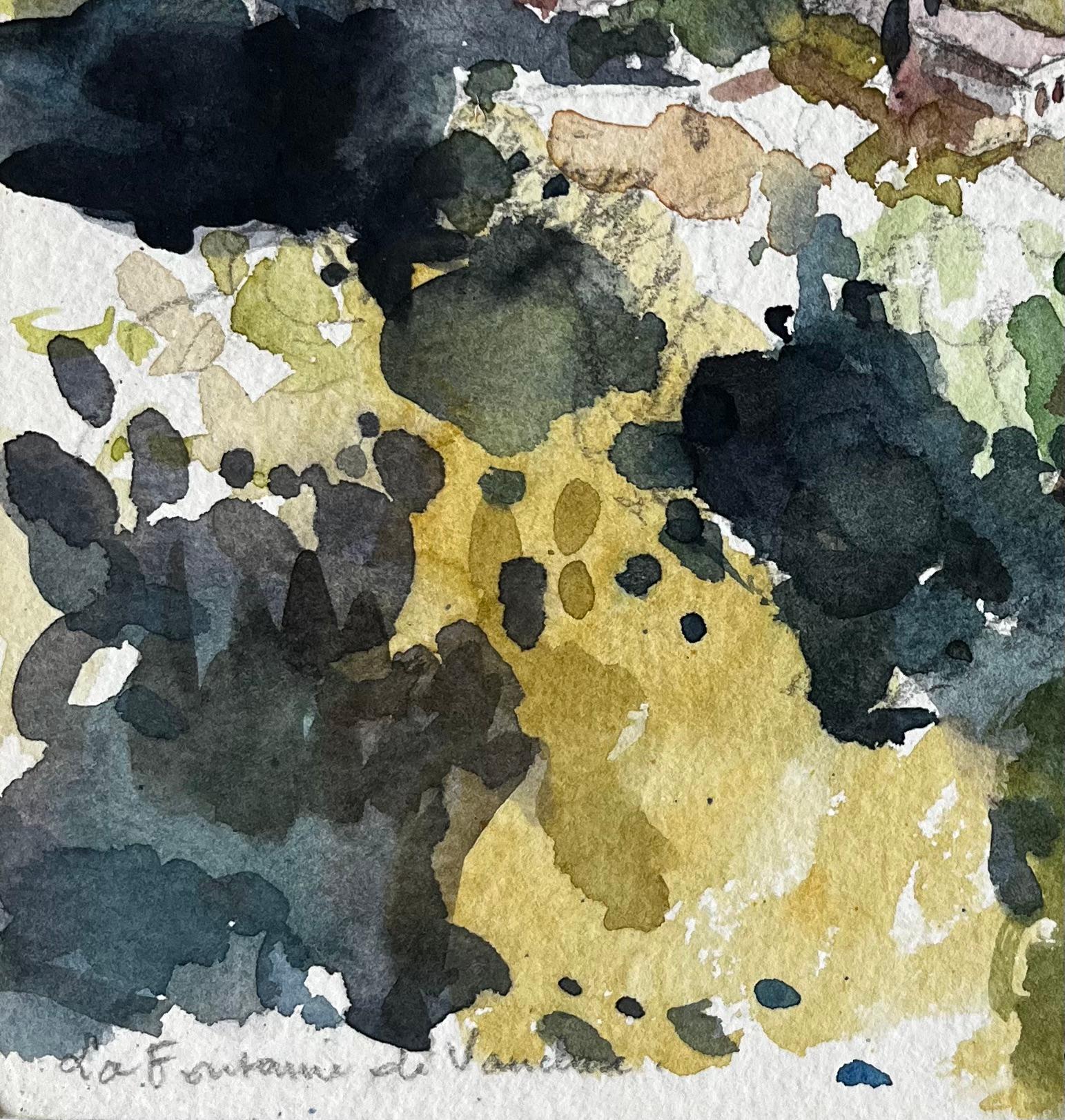 La Fontaine de Vaucluse Hillside Village French Landscape Watercolour Painting For Sale 1