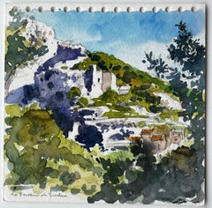 La Fontaine de Vaucluse Village à flanc de colline Paysage français Peinture aquarelle