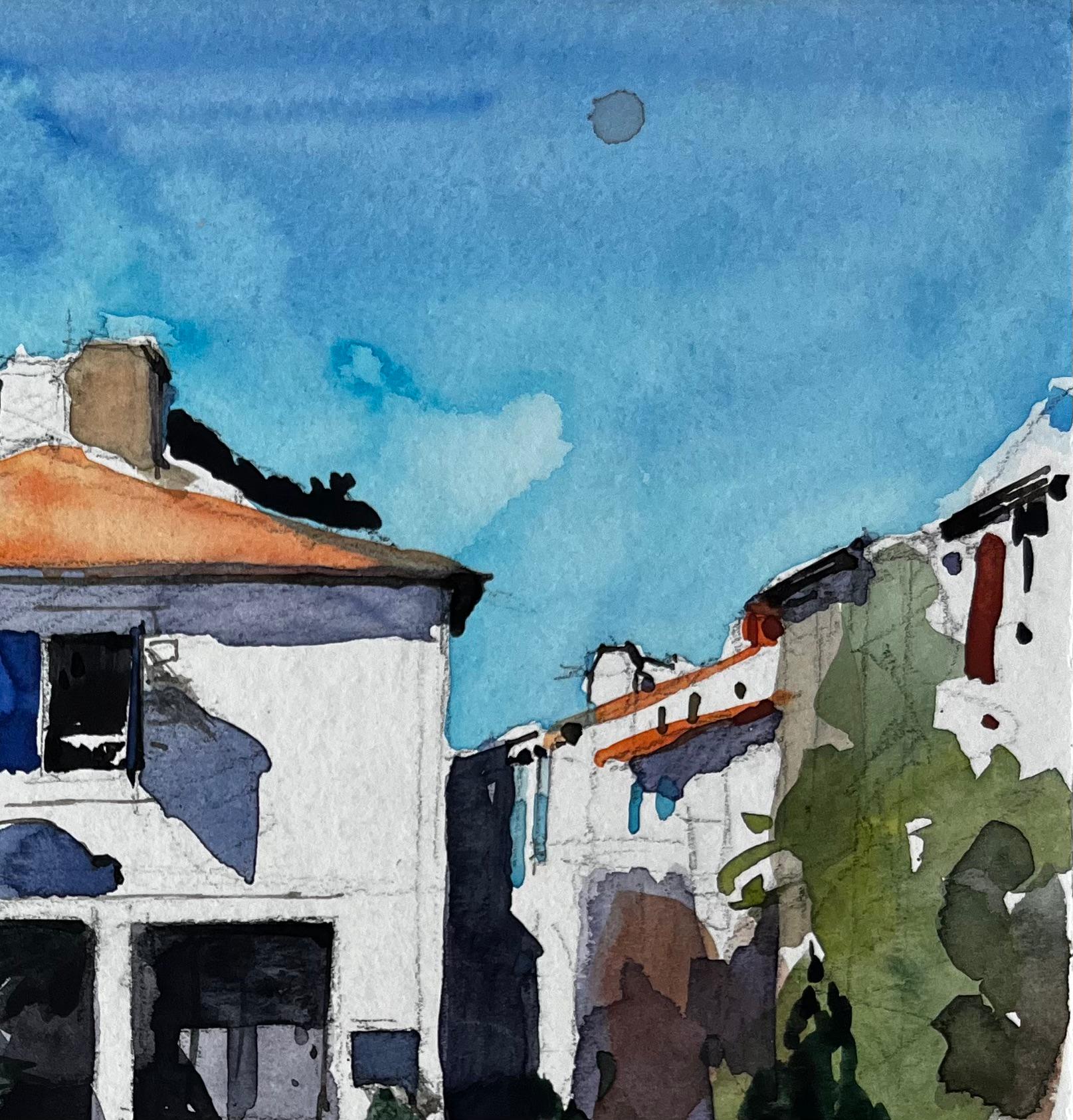 Noirmoutier Casa de pueblo Paisaje costero francés Pintura a la acuarela - Art Posimpresionista de Pierre Neveu