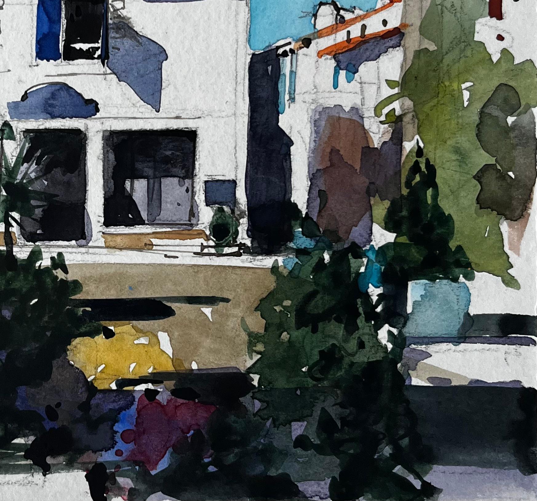 Noirmoutier Casa de pueblo Paisaje costero francés Pintura a la acuarela en venta 1