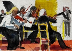 The Orchestra Musicians Performing Violin Ensemble Scene Watercolour Painting
