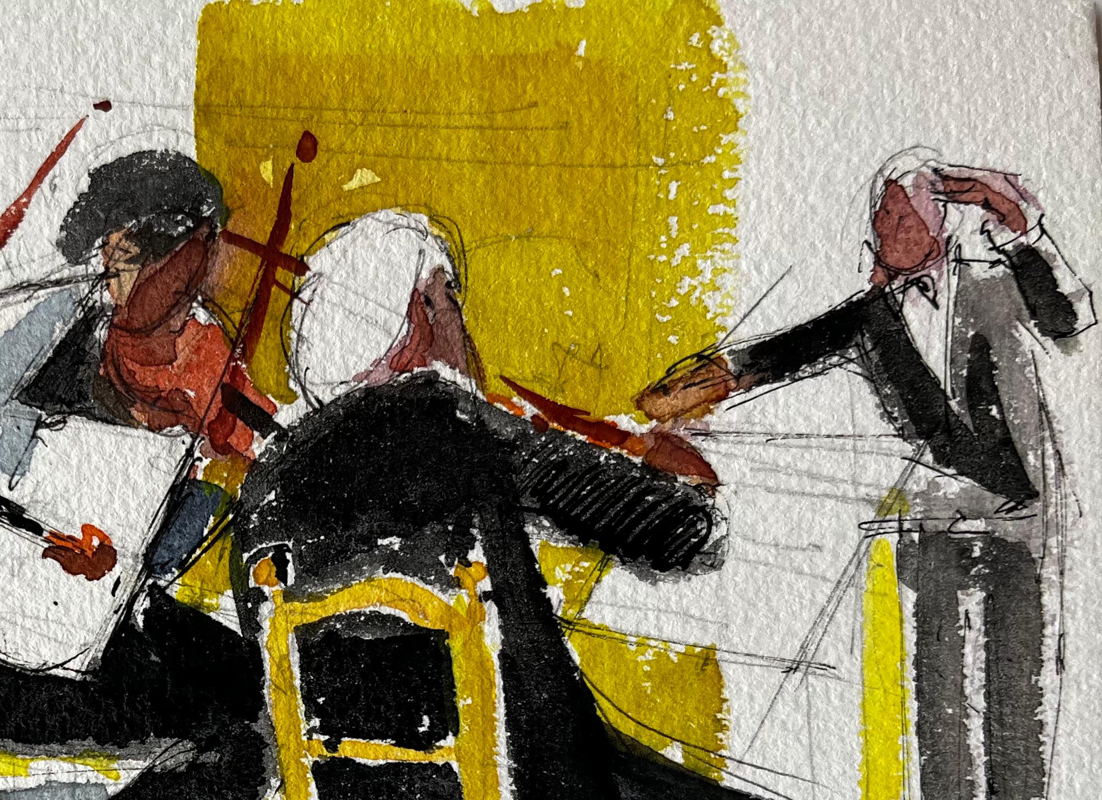 Los músicos de la orquesta interpretando la escena del conjunto de violines Pintura a la acuarela - Landscape Art Beige de Pierre Neveu