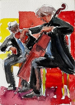 Pierre Neveu - Cello and Violin Duet Musicians Performing Watercolour Painting Cello and Violin Duet Musicians Performing Watercolour Painting
