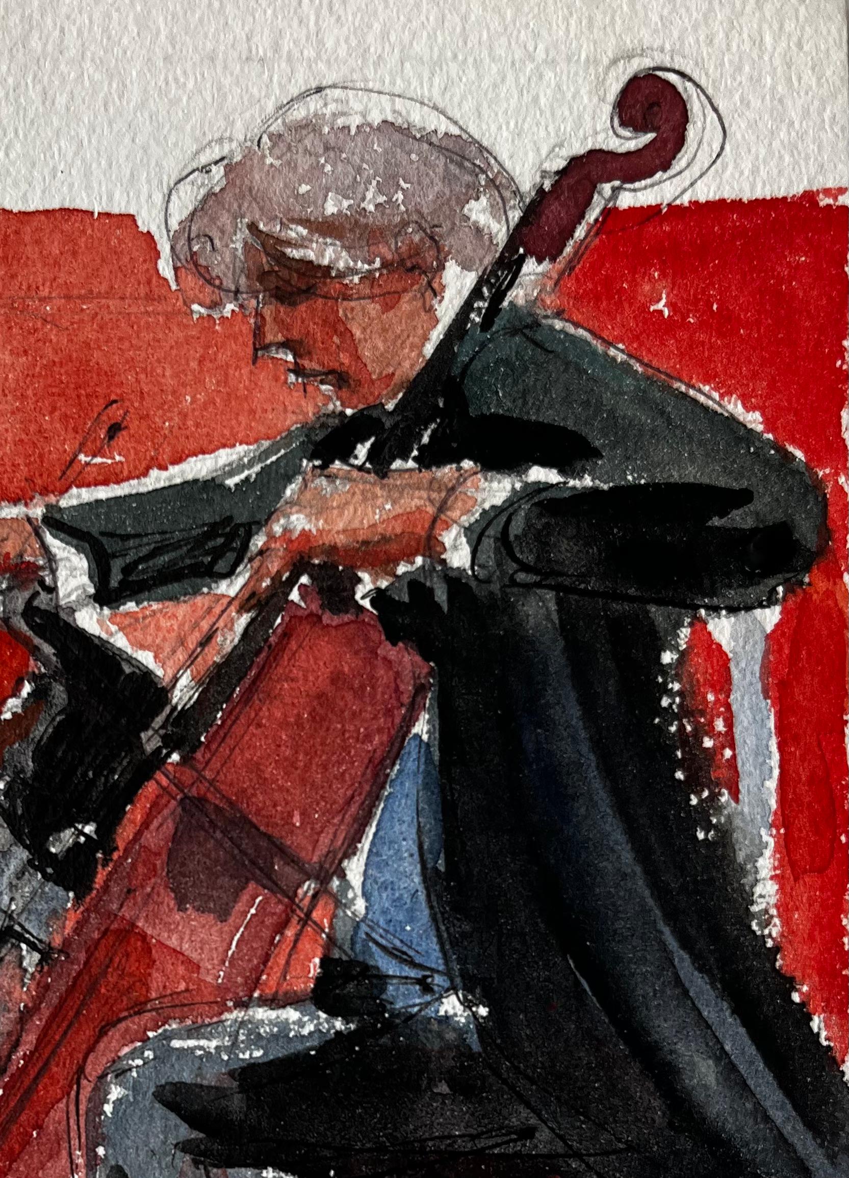 Duetto di musicisti di Cello e Violino che si esibiscono in una pittura ad acquerello - Art Postimpressionismo di Pierre Neveu