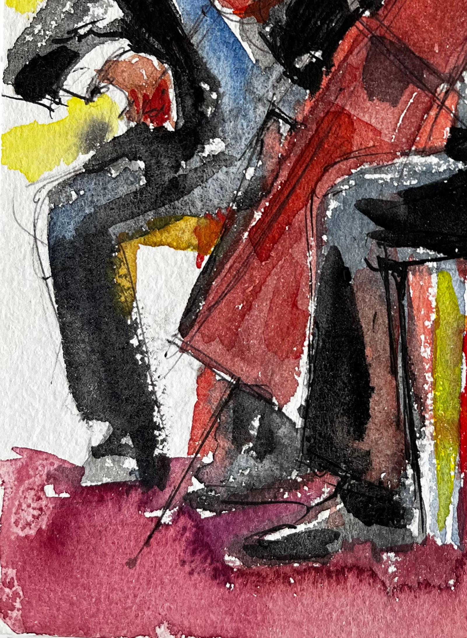 Duetto di musicisti di Cello e Violino che si esibiscono in una pittura ad acquerello in vendita 1