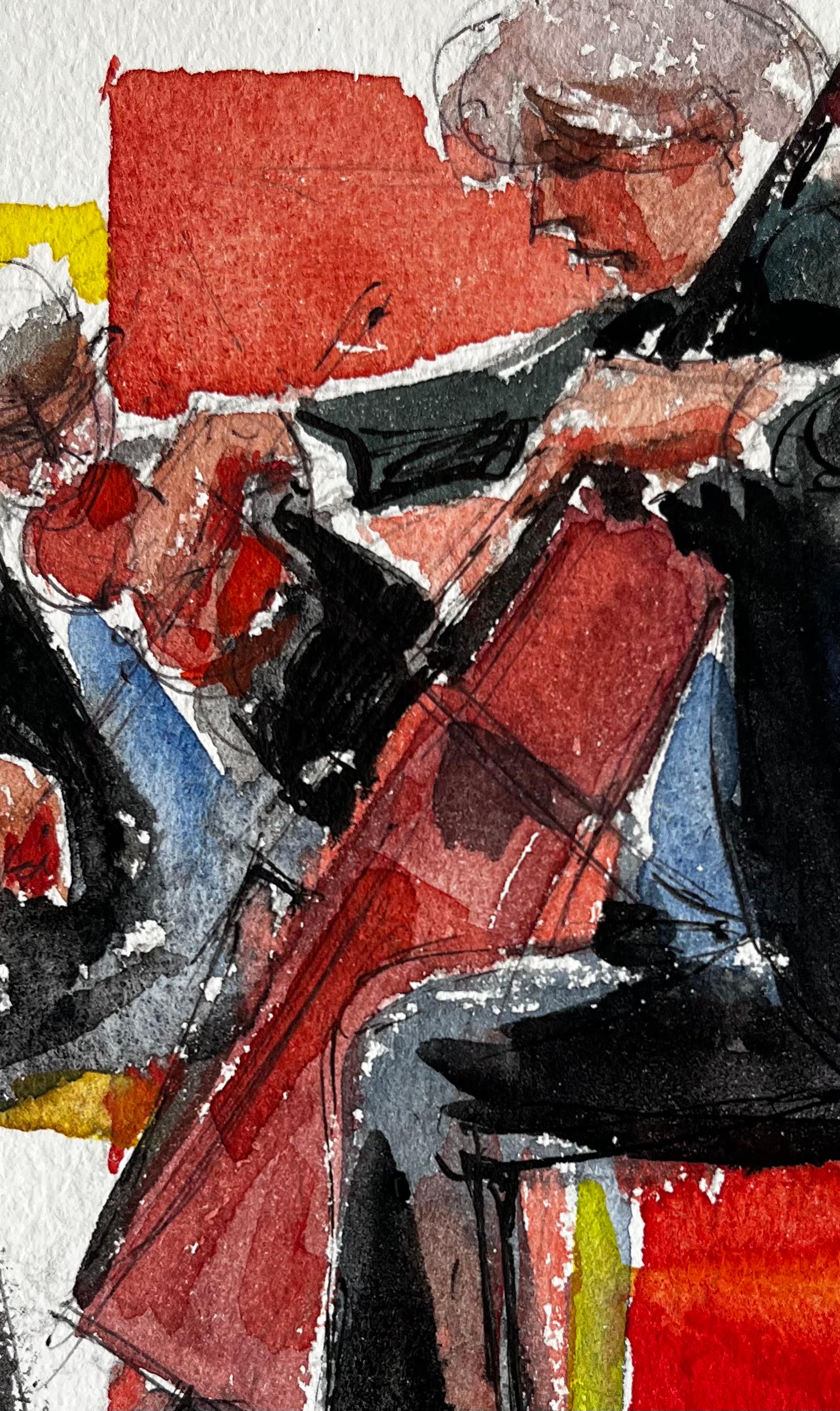 Duetto di musicisti di Cello e Violino che si esibiscono in una pittura ad acquerello in vendita 2