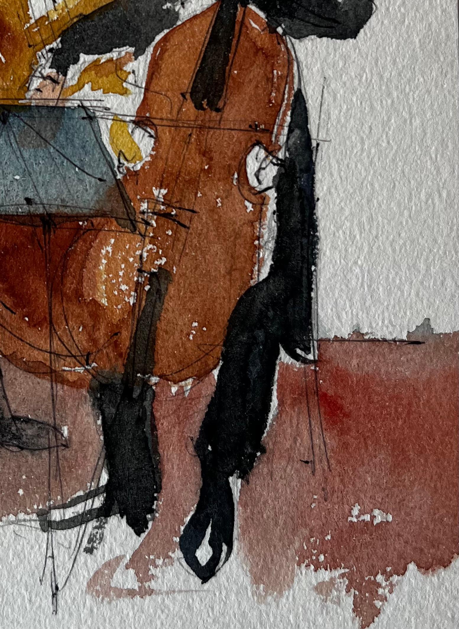 Titolo: Duetto di musicisti di contrabbasso e violoncello che si esibiscono in una pittura ad acquerello
Artista: Pierre Neveu (francese, nato nel 1929)
Medium: Acquerello su carta per schizzi d'artista, senza cornice
Dimensioni (H. x L): 7,5 x 5,25