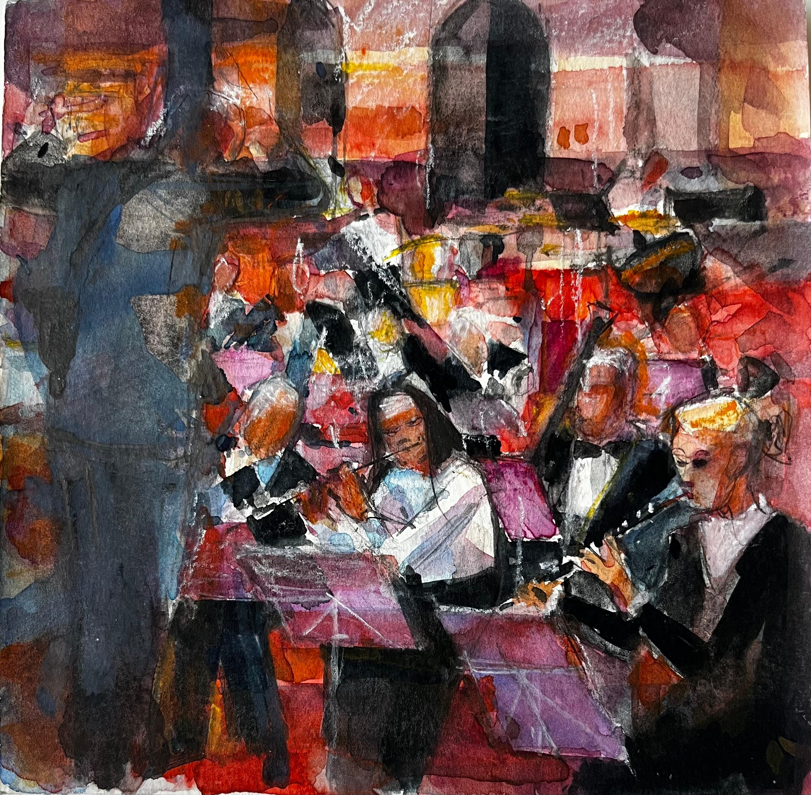 Scène de représentation d
un orchestre par Pierre Neveu Peinture à l
aquarelle française