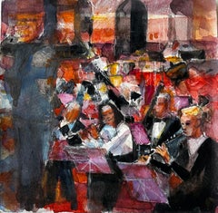 Vibrant Orchestra Performance Scene by Pierre Neveu French Watercolour Painting