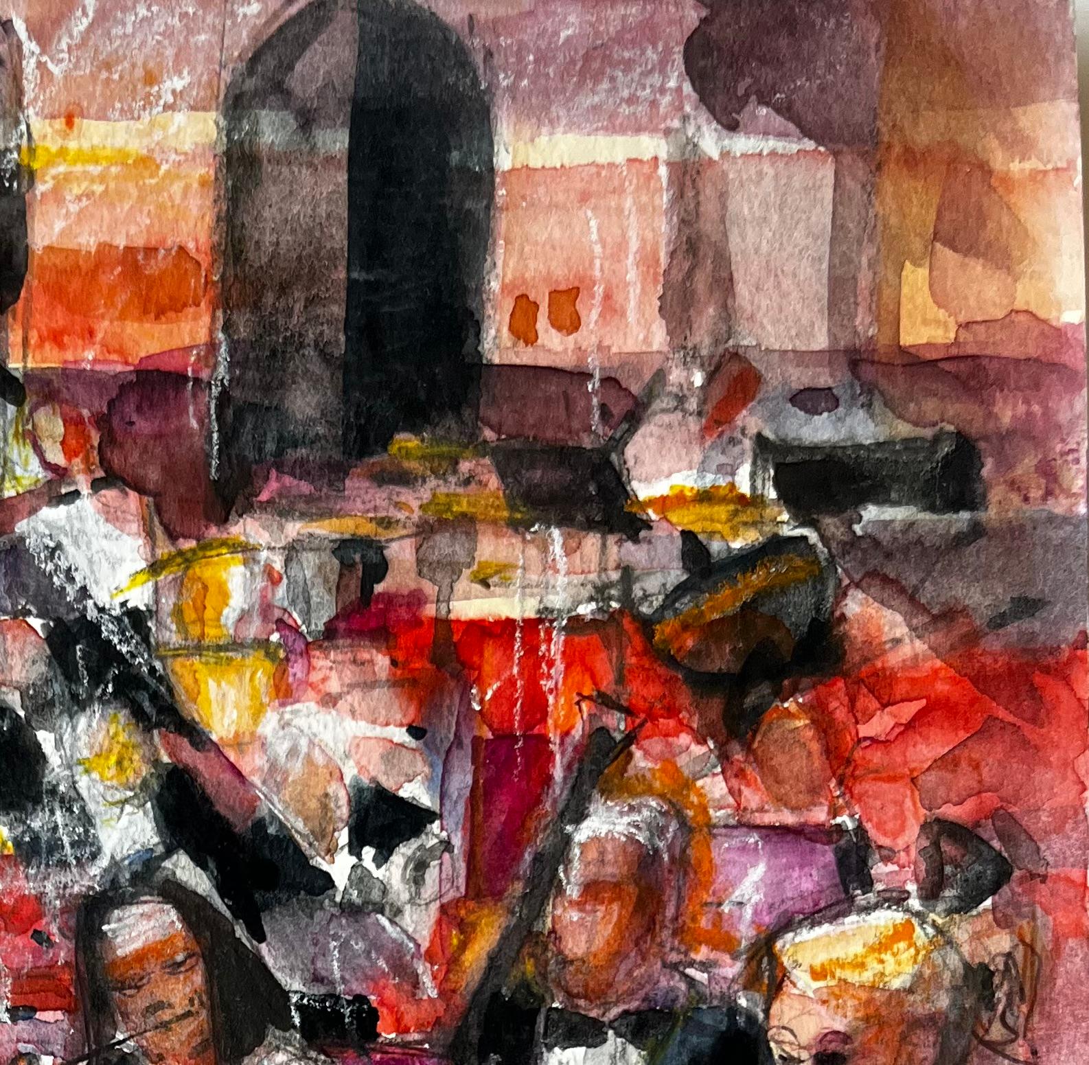 Scène de représentation d'un orchestre par Pierre Neveu Peinture à l'aquarelle française en vente 2