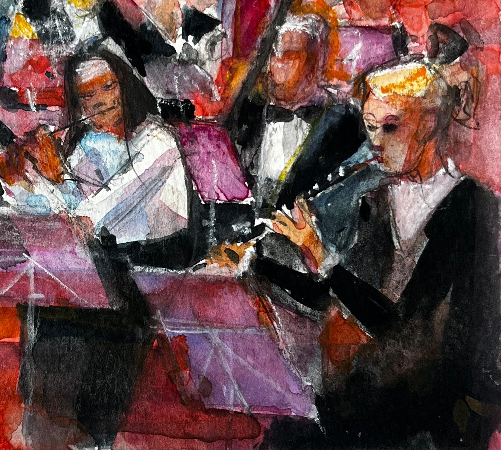 Scène de représentation d'un orchestre par Pierre Neveu Peinture à l'aquarelle française en vente 3
