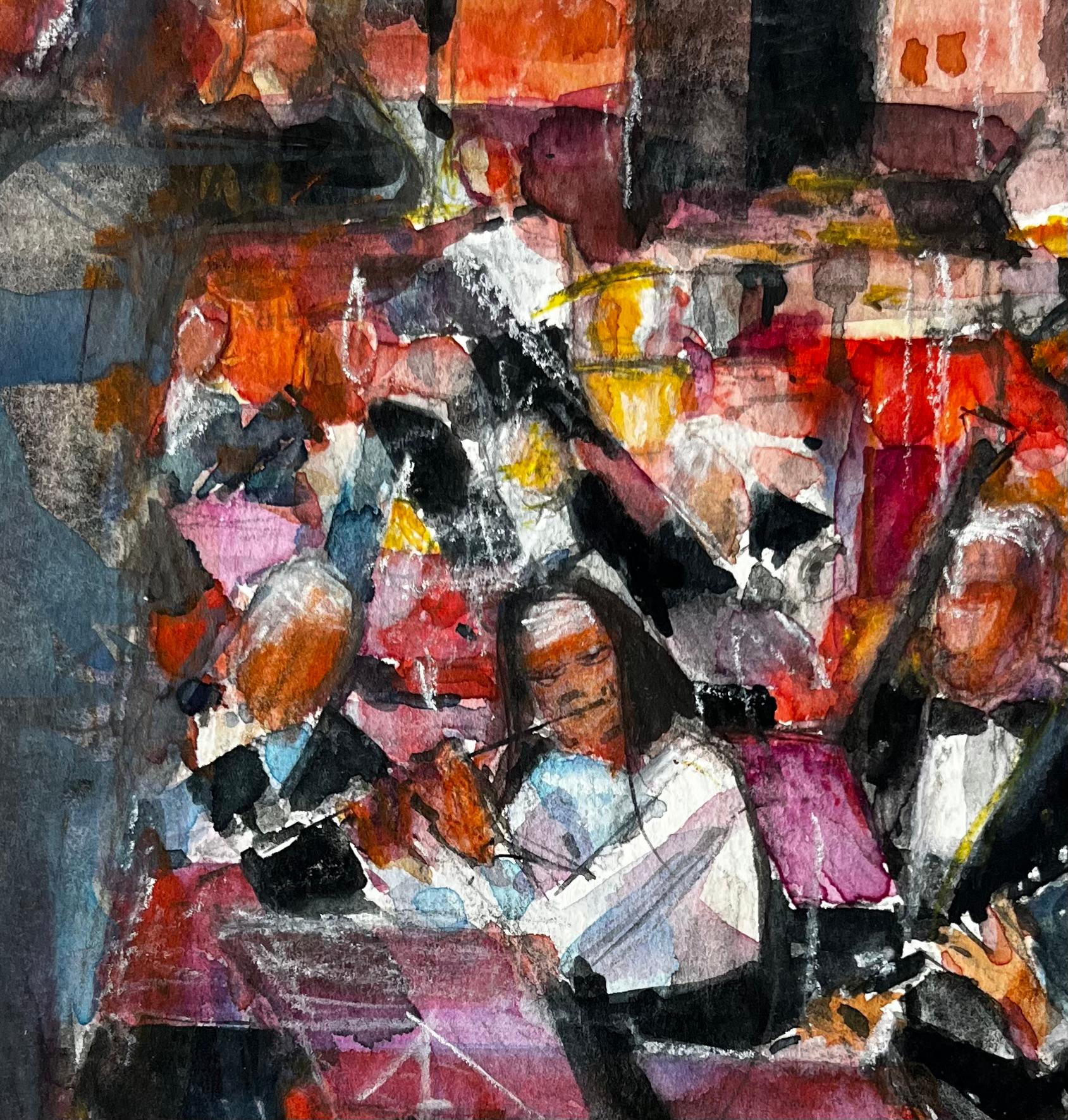 Scène de représentation d'un orchestre par Pierre Neveu Peinture à l'aquarelle française en vente 6