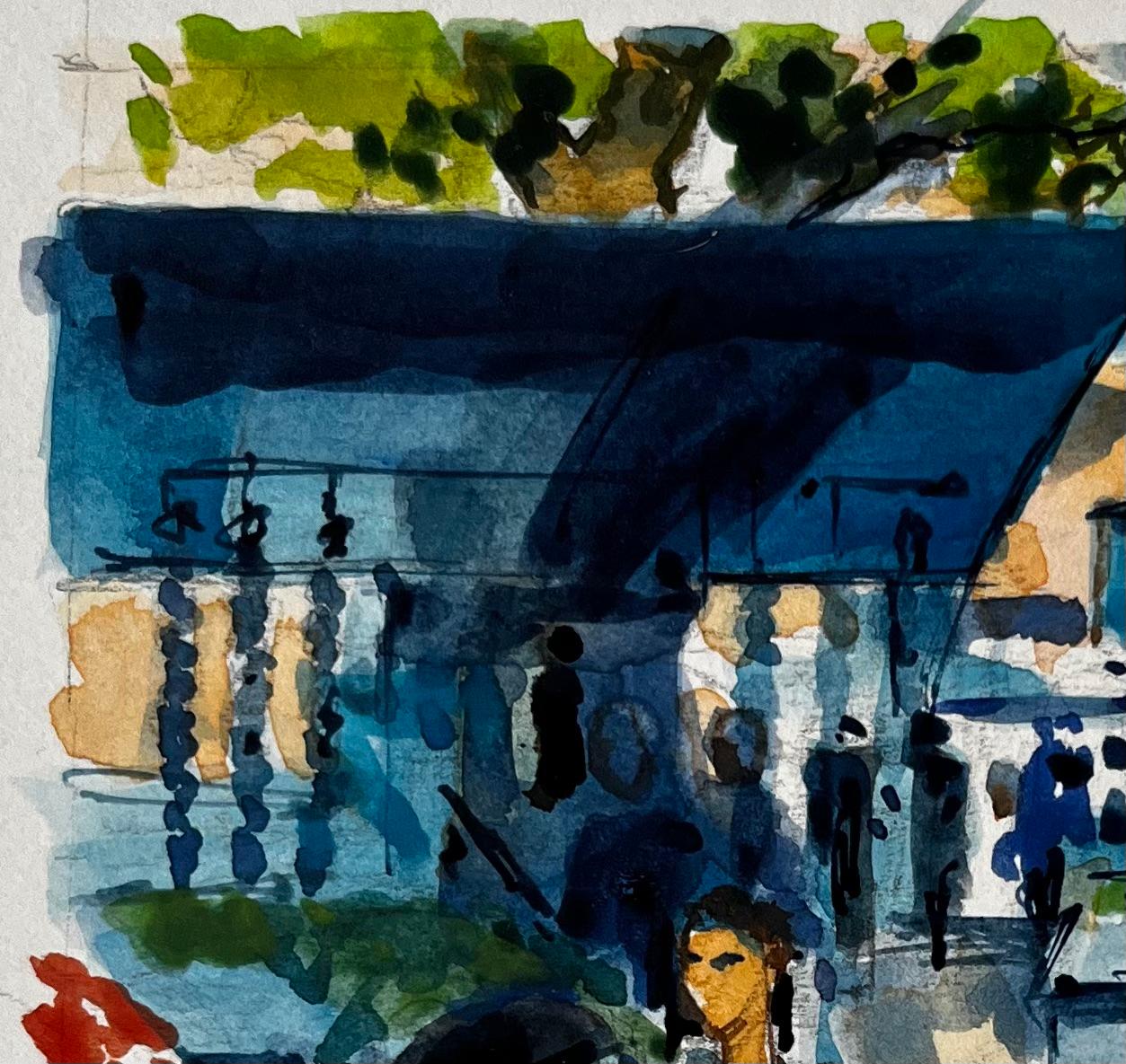 Scène de marché française avec personnages par Pierre Neveu Aquarelle méditerranéenne en vente 4