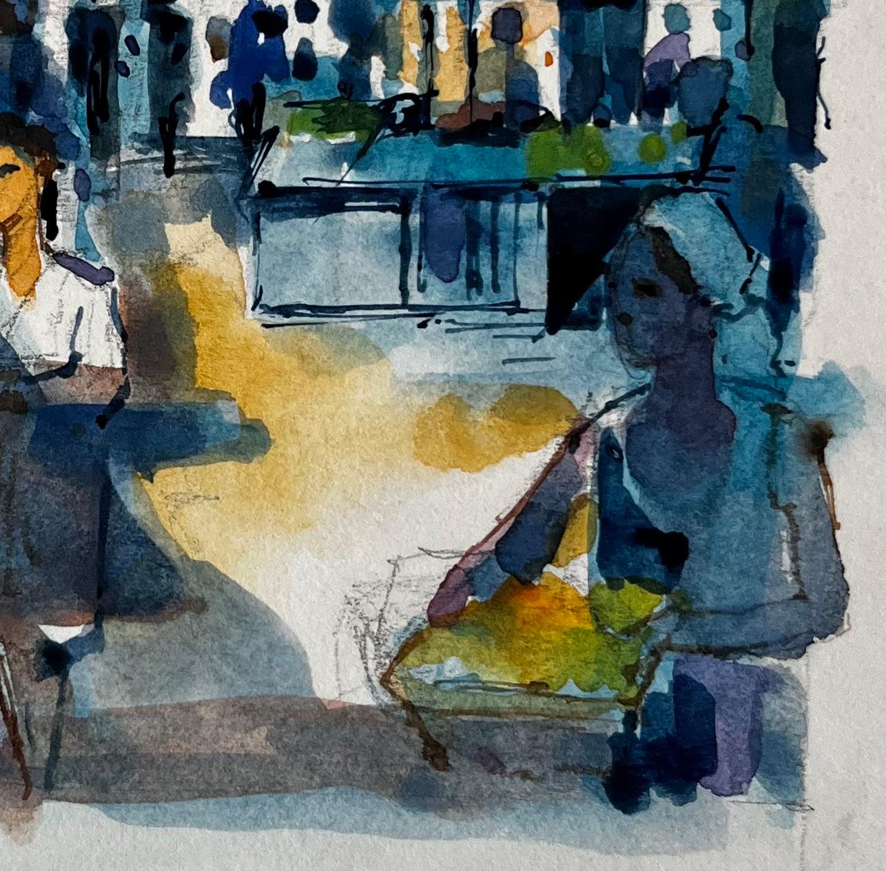 Scène de marché française avec personnages par Pierre Neveu Aquarelle méditerranéenne en vente 3