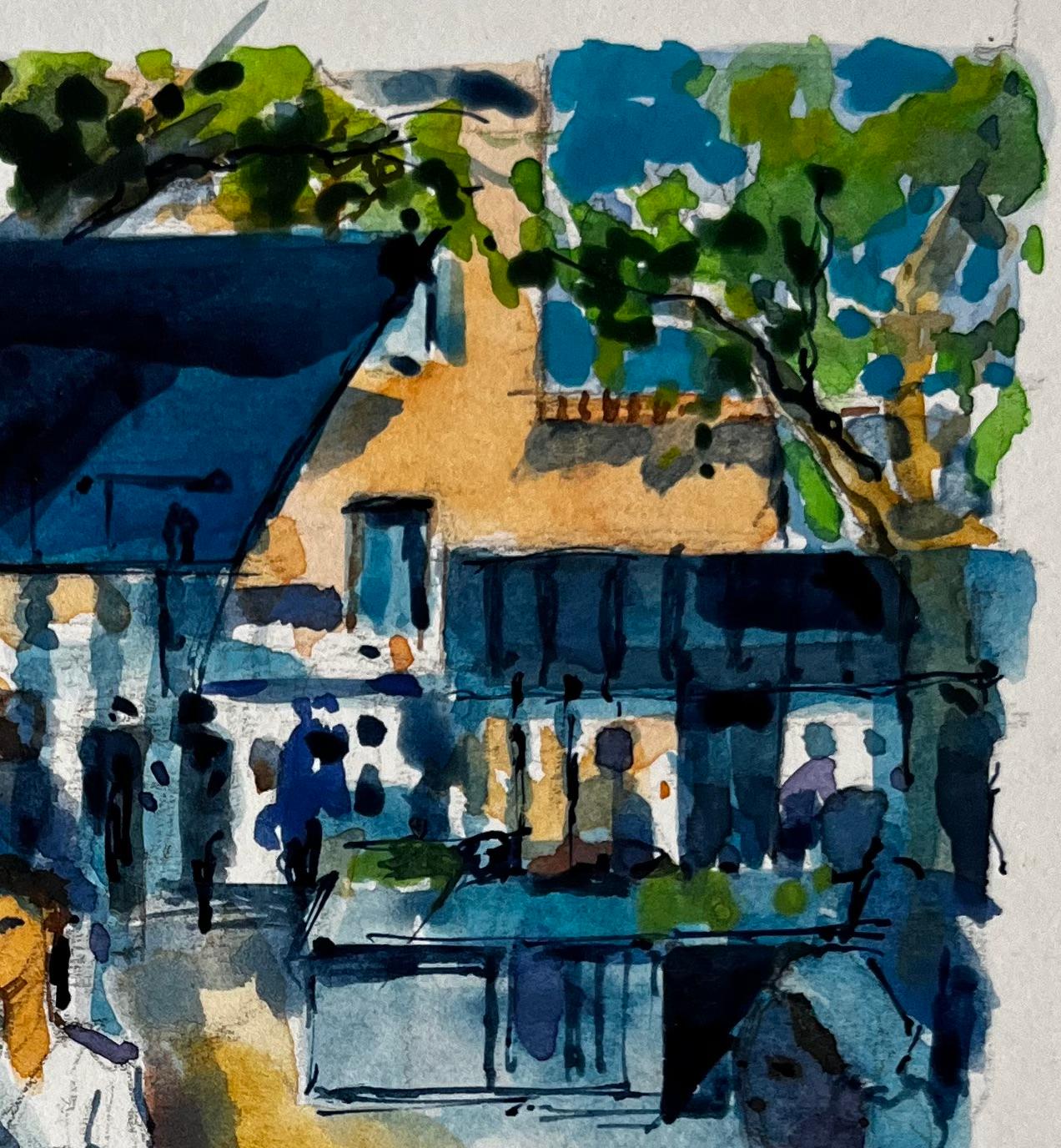 Scène de marché française avec personnages par Pierre Neveu Aquarelle méditerranéenne en vente 5