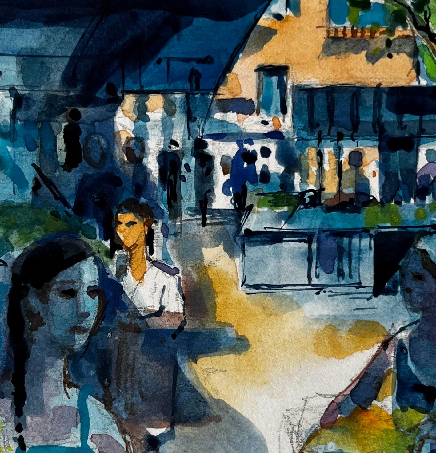 Scène de marché française avec personnages par Pierre Neveu Aquarelle méditerranéenne en vente 6