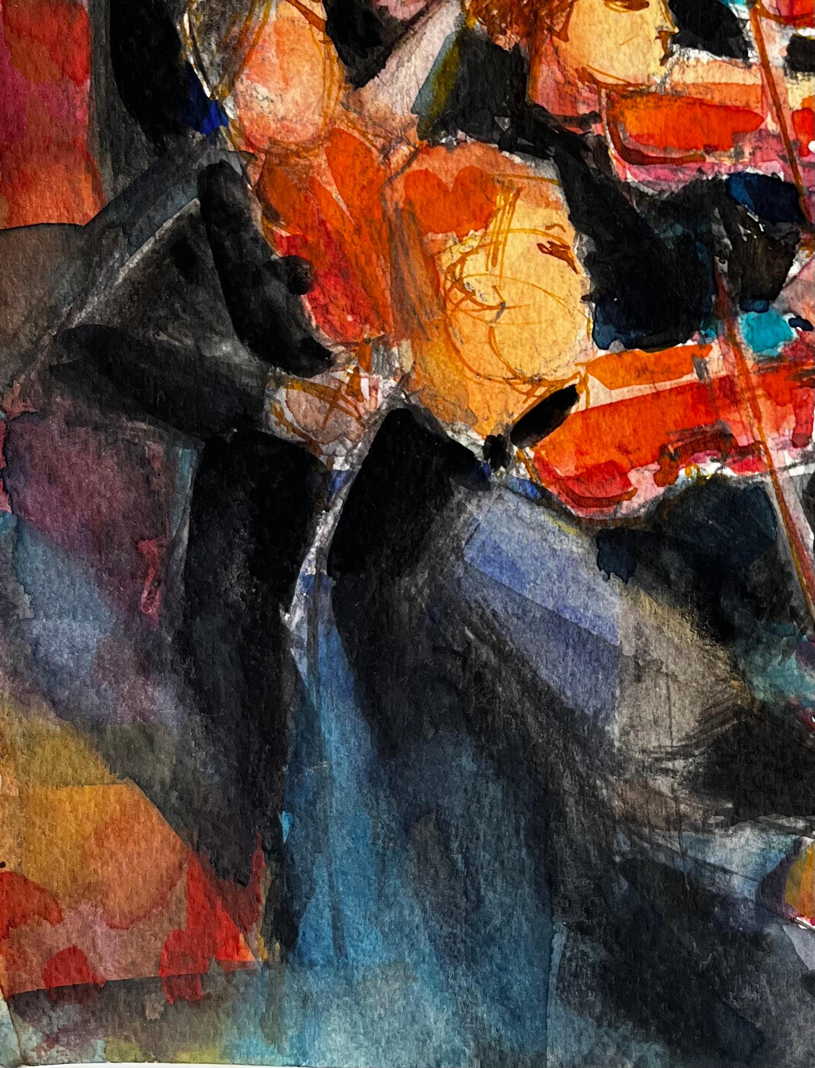 Orquesta en Actuación de Pierre Neveu Acuarela francesa Escena de músico en venta 5