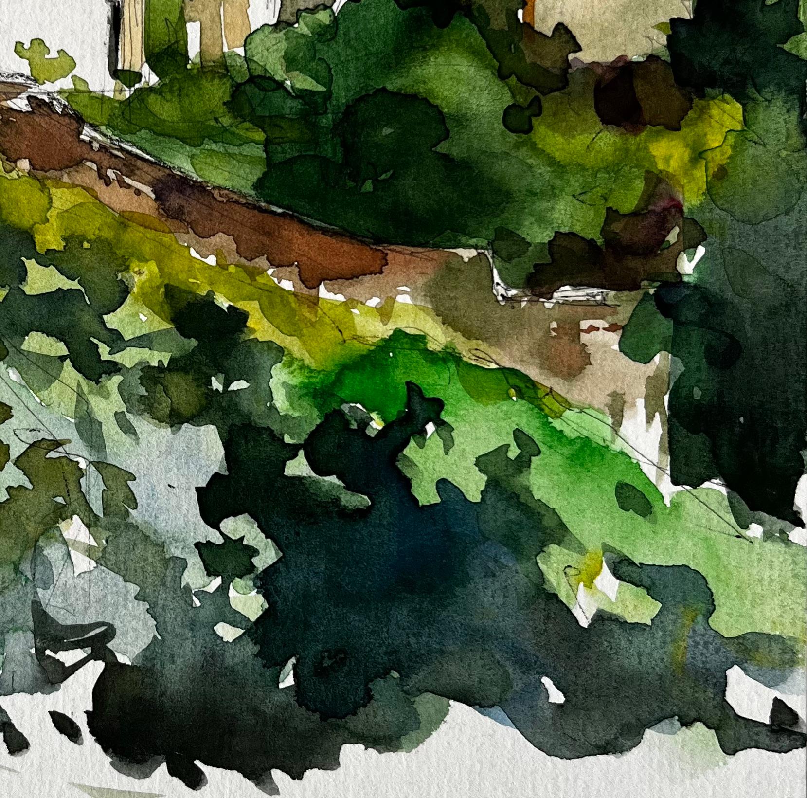 French Hilltop Village and Church by Pierre Neveu Signed Watercolour Landscape For Sale 4