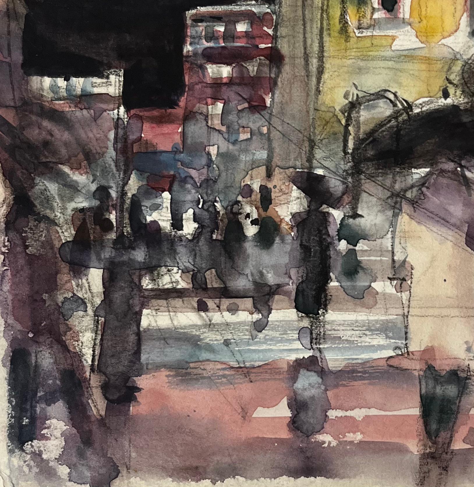 Scène de rue à Paris avec parapluie rouge Attribuée à Pierre Neveu en vente 5