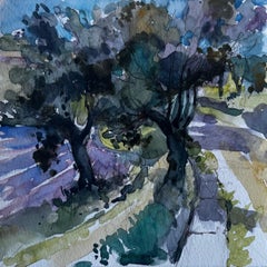 Champs de Grasse Provence Landscape French Post Impressionist Watercolour