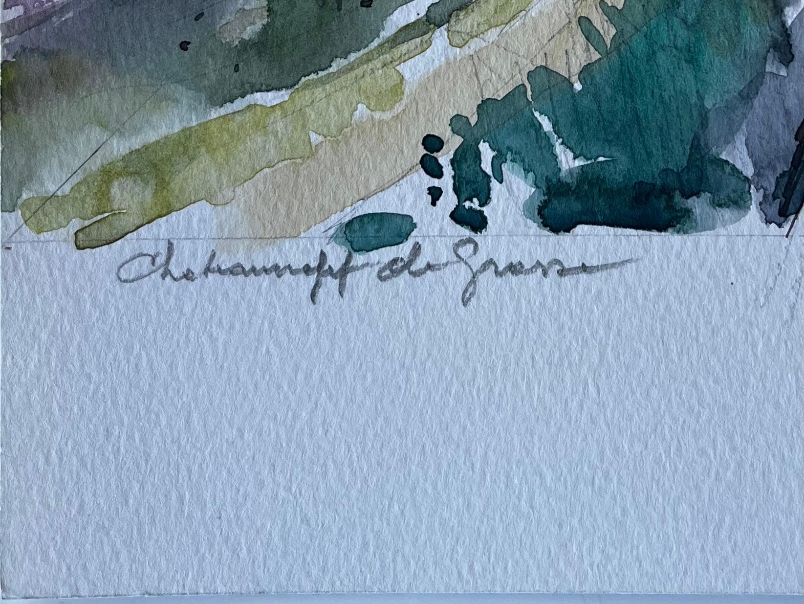 Champs de Grasse Paysage de Provence Aquarelle post-impressionniste française - Post-impressionnisme Painting par Pierre Neveu