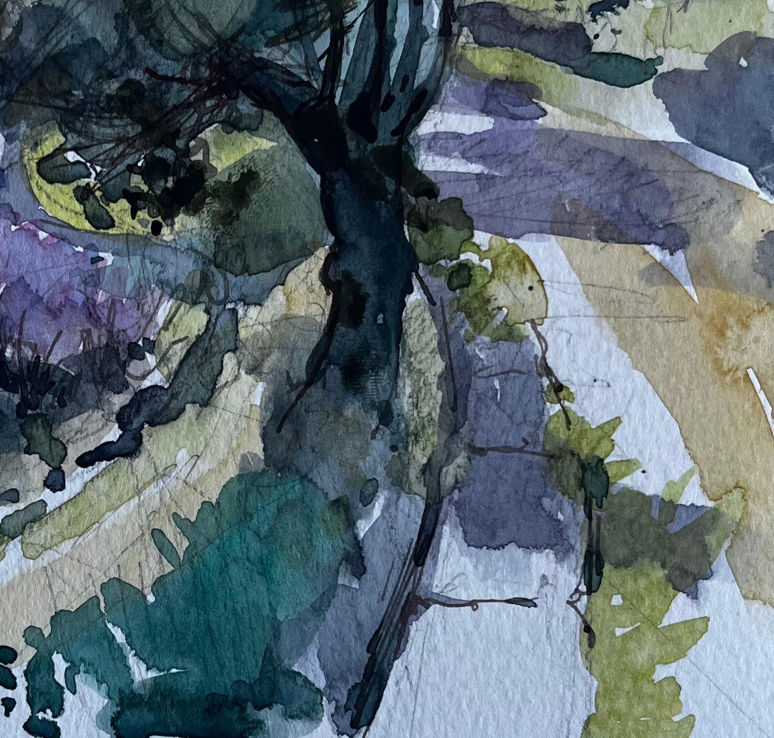 Champs de Grasse Paysage de Provence Aquarelle post-impressionniste française en vente 2