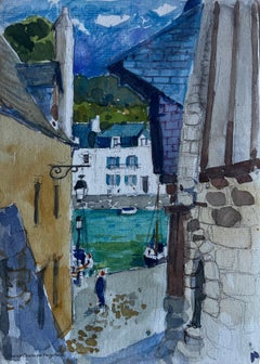 Harbour Street Scene Brittany Coastal Village French Modernist Watercolour