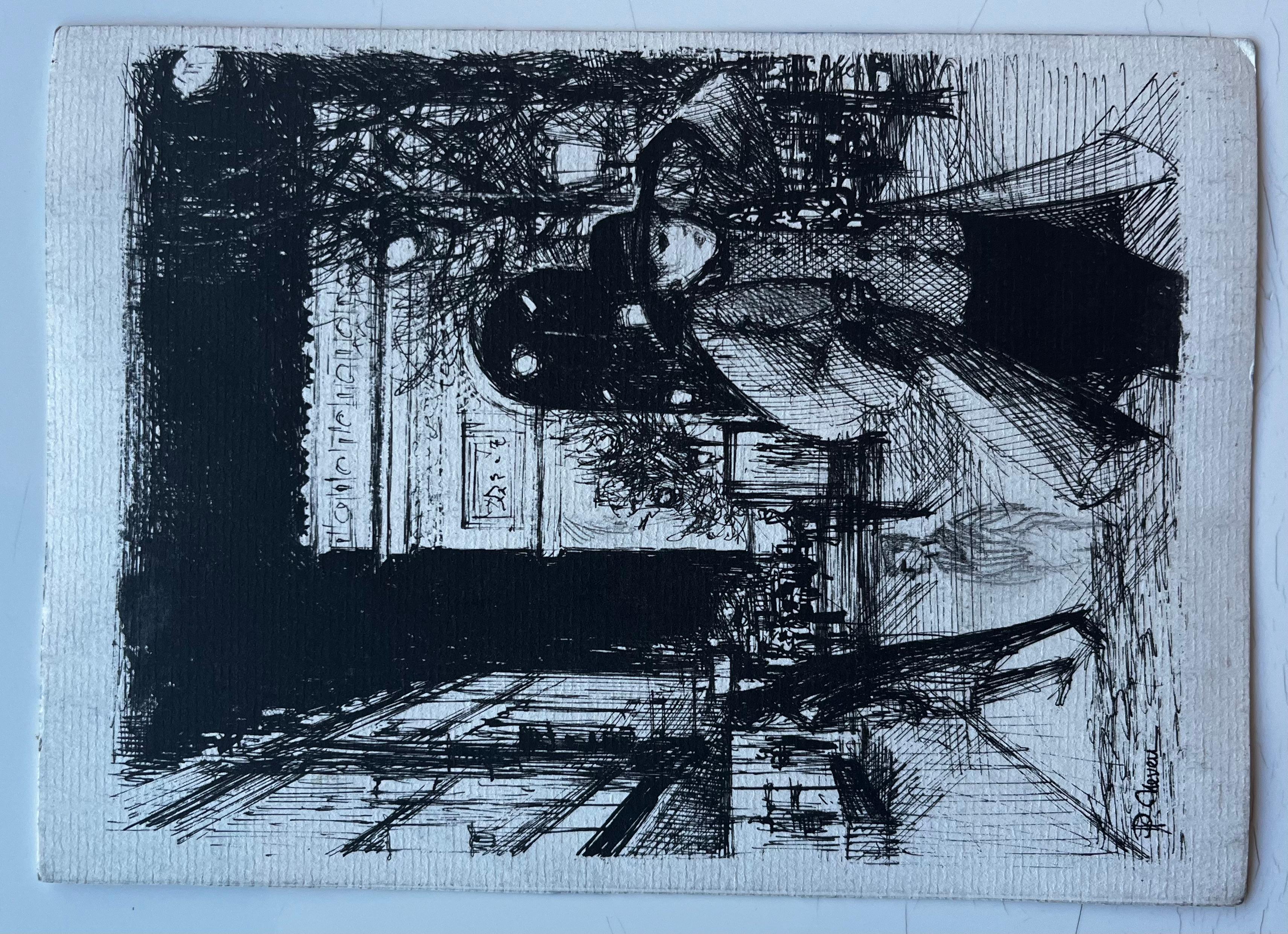 Scena di caffè provenzale con ombrelli rossi Acquerello modernista francese in vendita 3