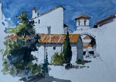 Sunlit Village Houses with Terracotta Roofs French Modernist Watercolour