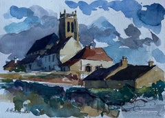 Church at Hauteville French Village Watercolour by Pierre Neveu